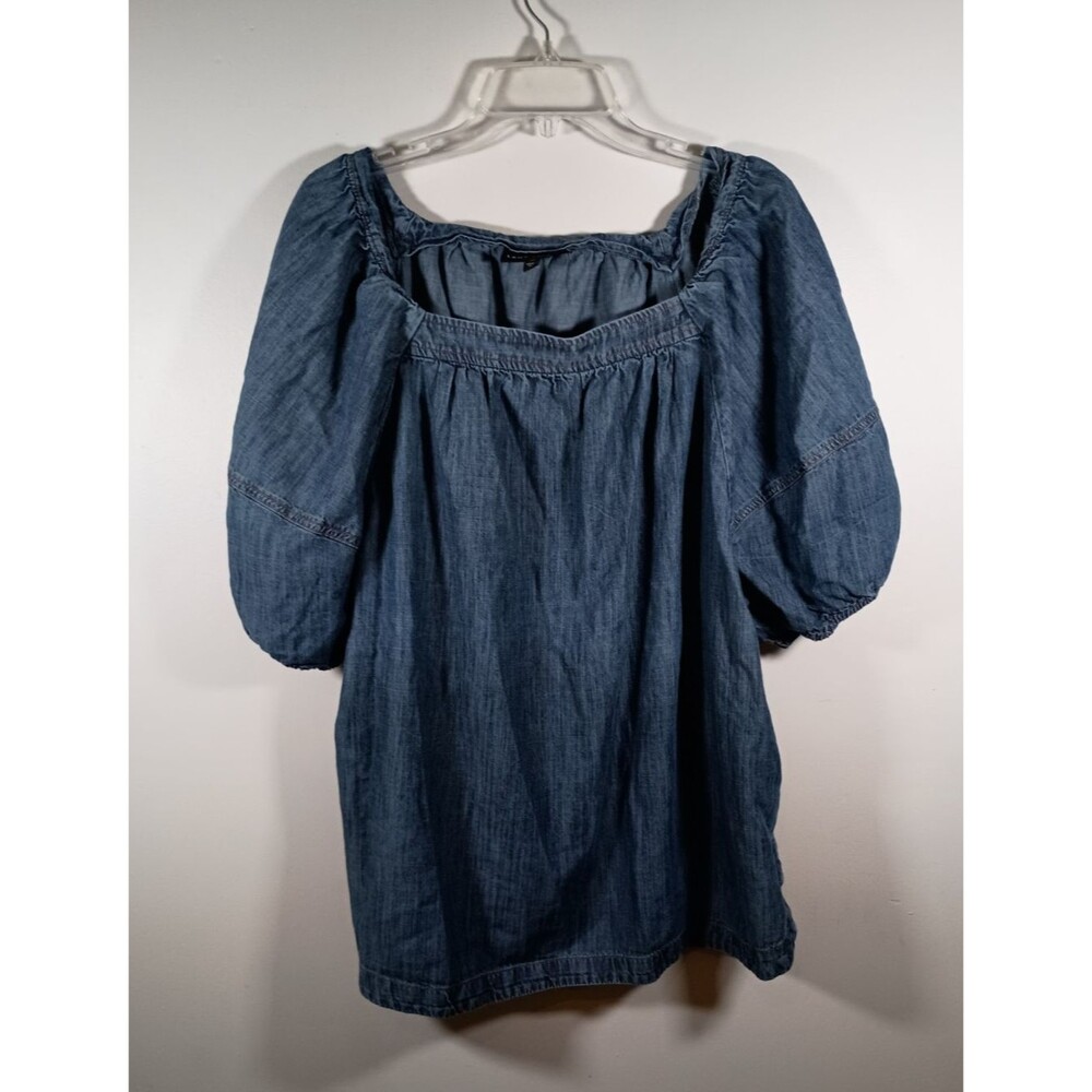 Lane Bryant Chambray Peasant Top in Denim Blue